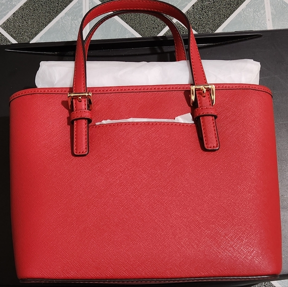Brand New Michael Kors Jet Set Travel Extra-Small Saffiano Flame Red - Picture 7 of 15